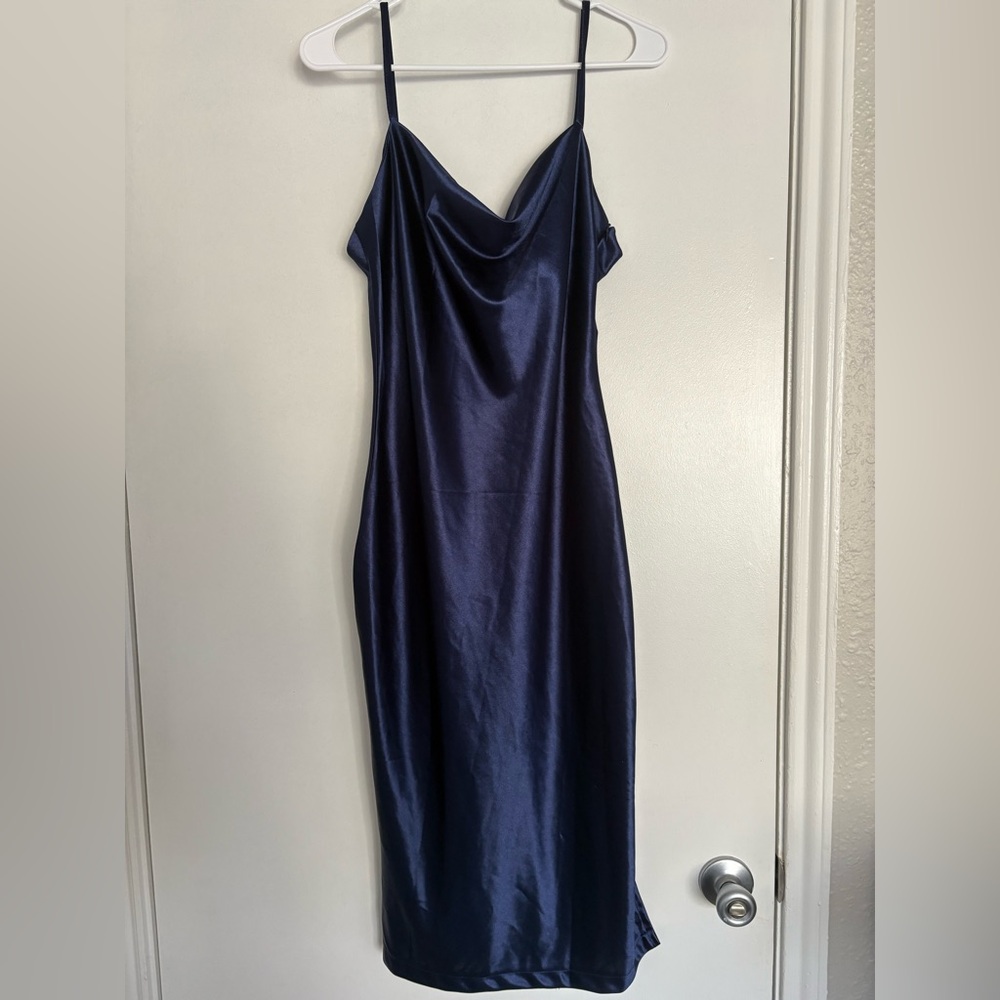 Navy Satin Slip Dress - Women